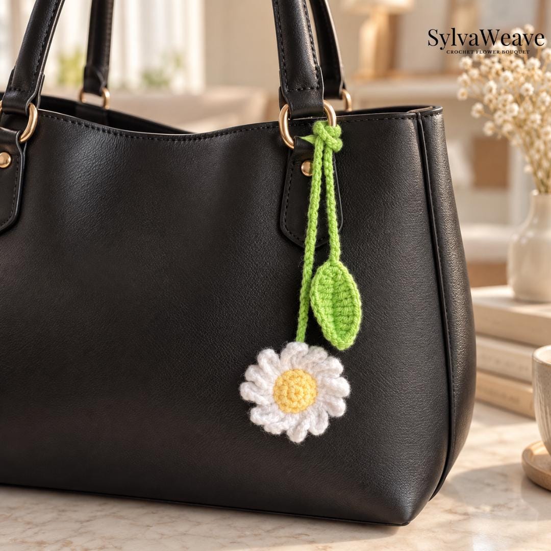 Crochet Flower Bookmark & Bag Charm, Handmade Amigurumi Sunflower Marker, Daisy Purse Accessory, Sweet Gift for Readers - Image 9