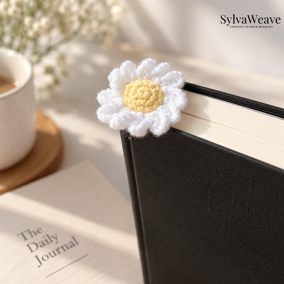Crochet Flower Bookmark & Bag Charm, Handmade Amigurumi Sunflower Marker, Daisy Purse Accessory, Sweet Gift for Readers - Image 6