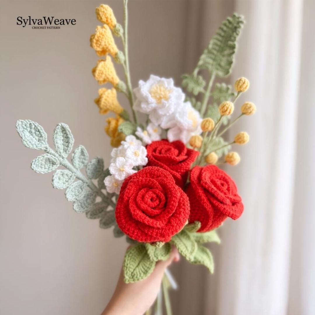 Handmade Rose and Jasmine Crochet Bouquet - Image 3