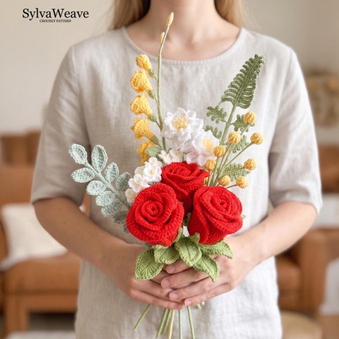 Handmade Rose and Jasmine Crochet Bouquet - Image 4
