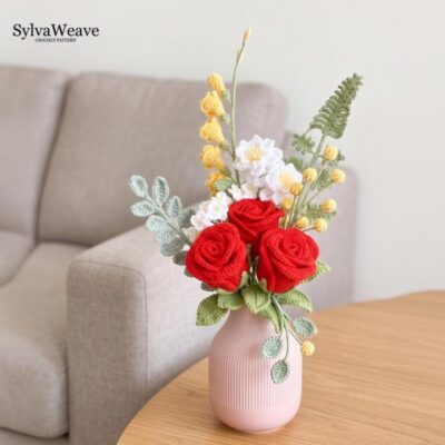 Handmade Rose and Jasmine Crochet Bouquet