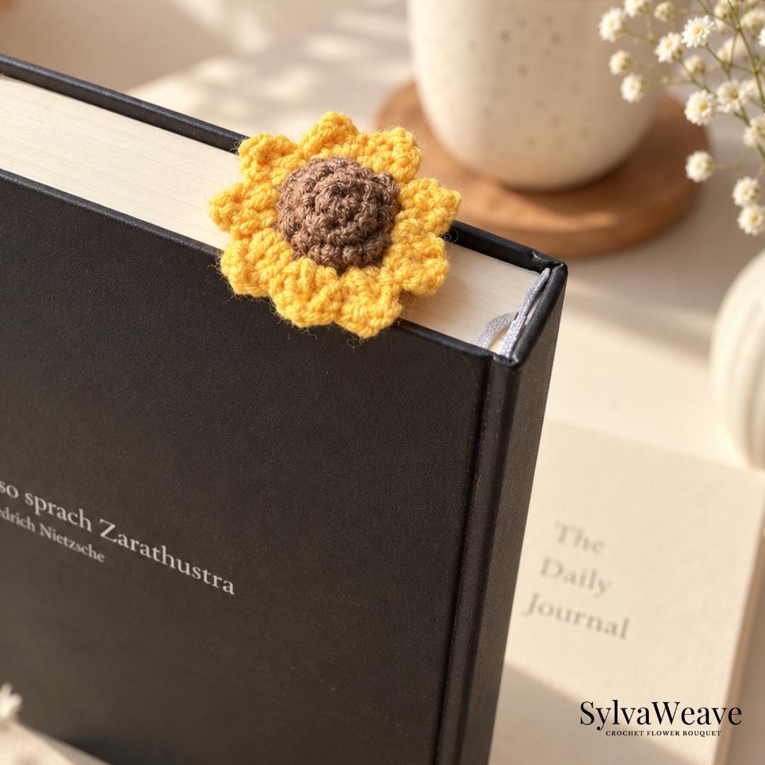 Crochet Flower Bookmark & Bag Charm, Handmade Amigurumi Sunflower Marker, Daisy Purse Accessory, Sweet Gift for Readers - Image 5