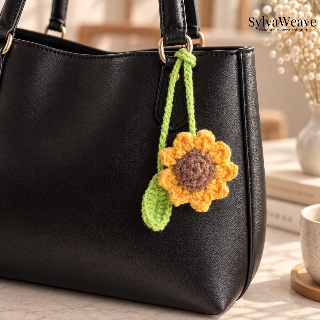 Crochet Flower Bookmark & Bag Charm, Handmade Amigurumi Sunflower Marker, Daisy Purse Accessory, Sweet Gift for Readers - Image 8