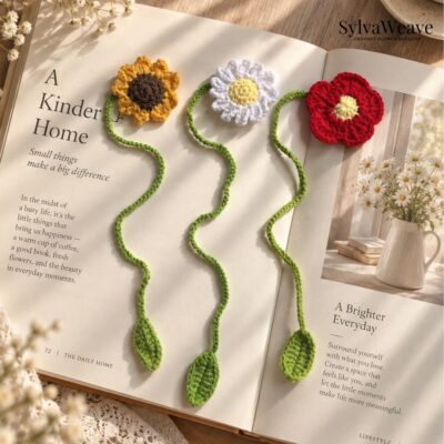 Crochet Flower Bookmark & Bag Charm, Handmade Amigurumi Sunflower Marker, Daisy Purse Accessory, Sweet Gift for Readers